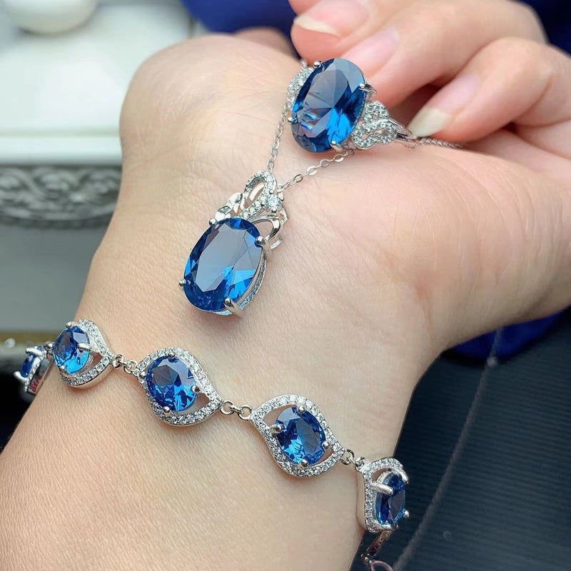 925 Silver Inlaid London Blue Set