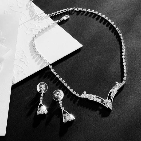 Fashion water drop, bride necklace, earring set, silver plated wedding jewelry set