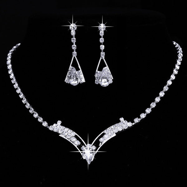 Fashion water drop, bride necklace, earring set, silver plated wedding jewelry set