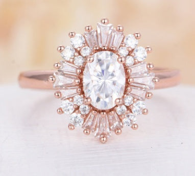 European and American luxury full diamond ladies opal ring Engagement wedding jewelry