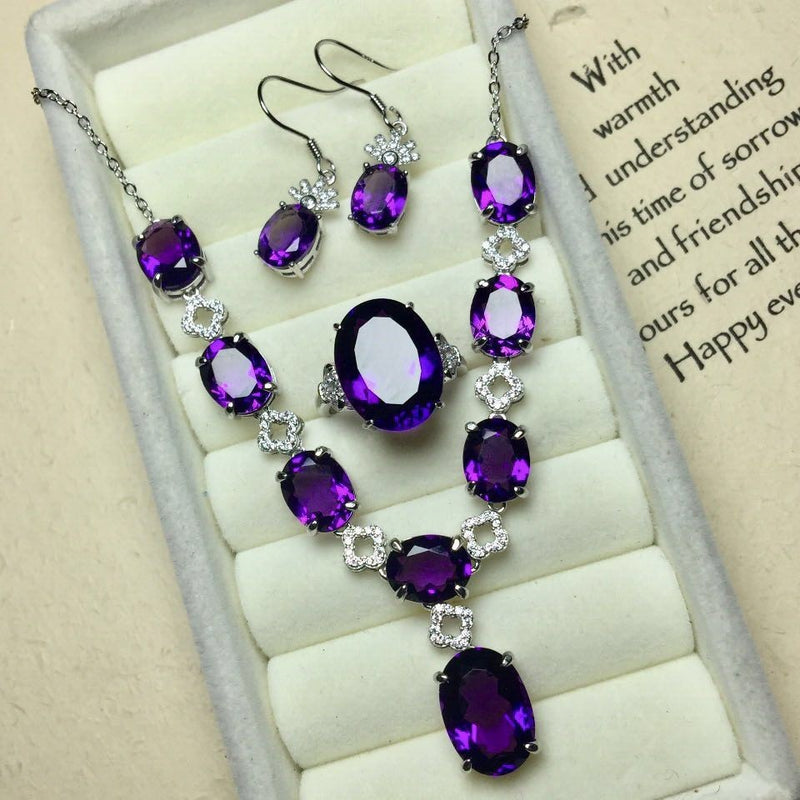 Ladies Inlaid Red or Amethyst Jewelry Set