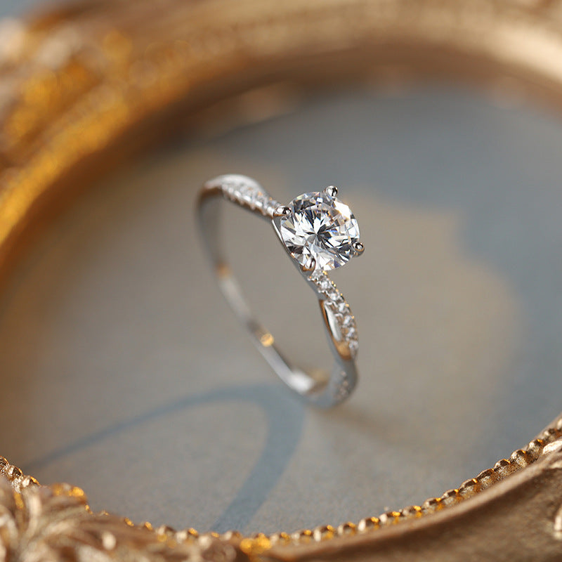 S925 Sterling Silver D-color High Carbon Stone Artificial Diamond Ring