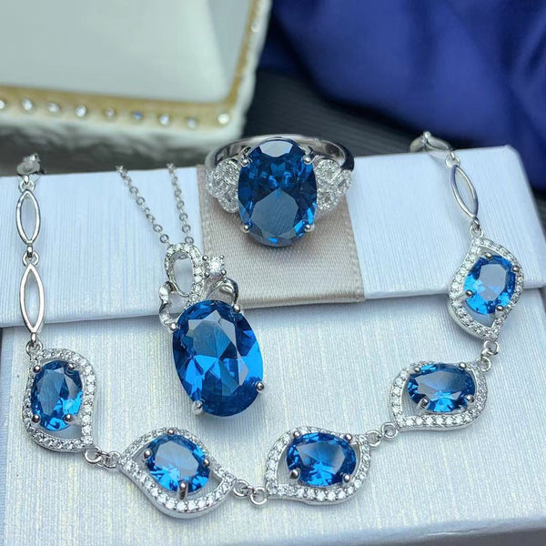 925 Silver Inlaid London Blue Set