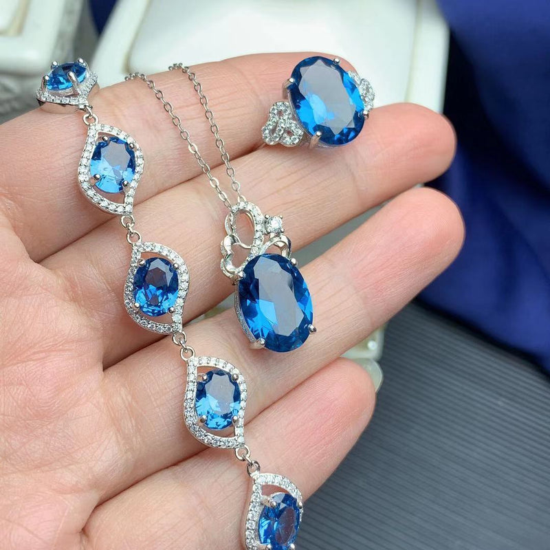 925 Silver Inlaid London Blue Set