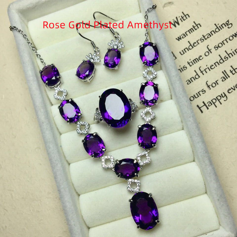 Ladies Inlaid Red or Amethyst Jewelry Set