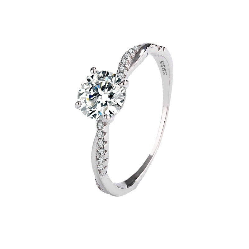 S925 Sterling Silver D-color High Carbon Stone Artificial Diamond Ring