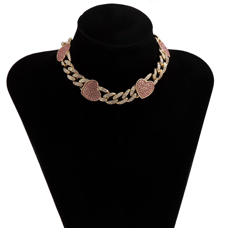 Hip Hop Diamond Love Cuban Button Necklace Female