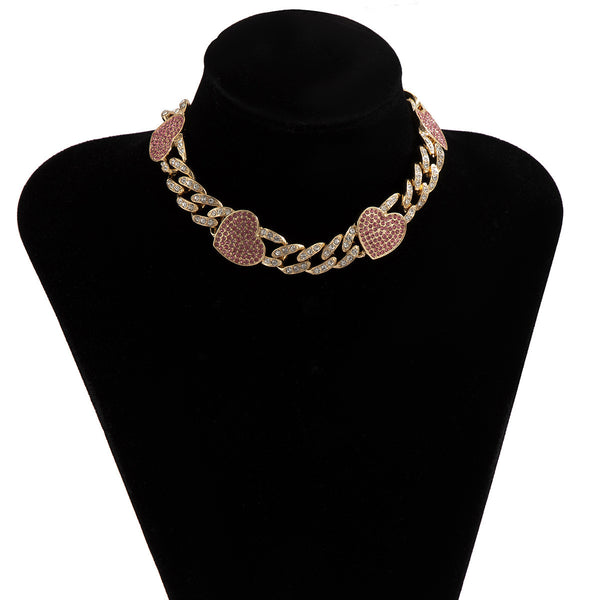 Hip Hop Diamond Love Cuban Button Necklace Female