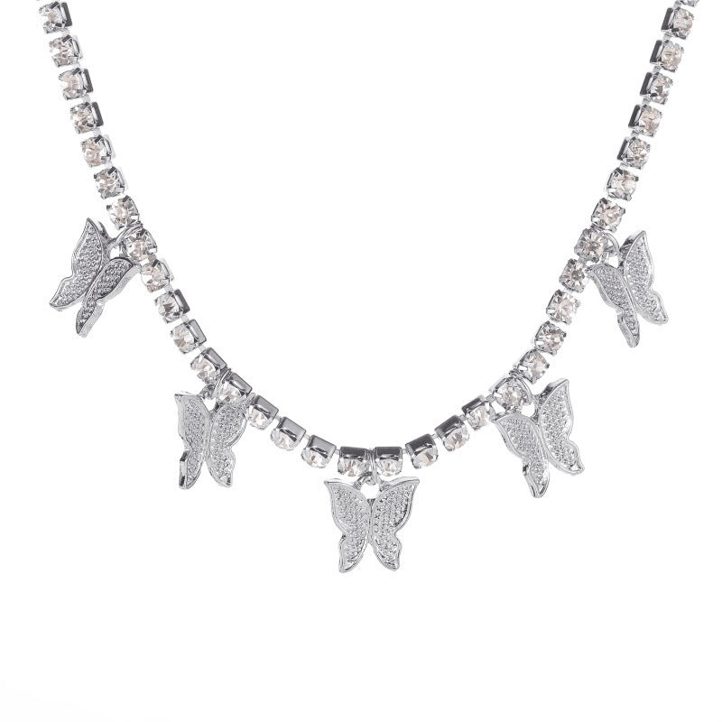 Cuban Butterfly Necklace With Rhinestones Pendant
