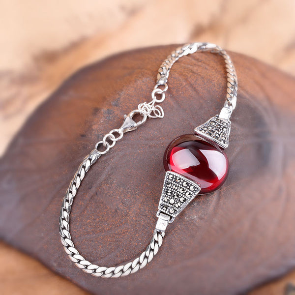 Silver Garnet Ladies Handmade Bracelet