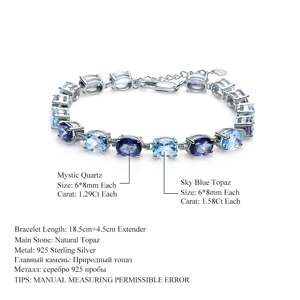 Oval Sky Blue Topaz Gemstone SS Bracelet