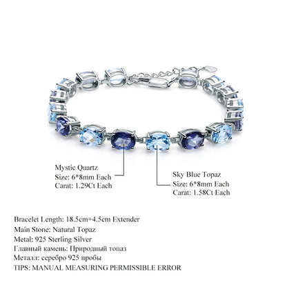 Oval Sky Blue Topaz Gemstone SS Bracelet