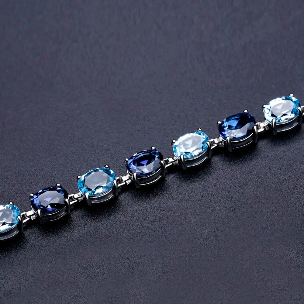 Oval Sky Blue Topaz Gemstone SS Bracelet