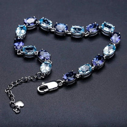 Oval Sky Blue Topaz Gemstone SS Bracelet