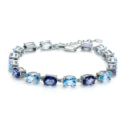 Oval Sky Blue Topaz Gemstone SS Bracelet