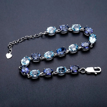 Oval Sky Blue Topaz Gemstone SS Bracelet