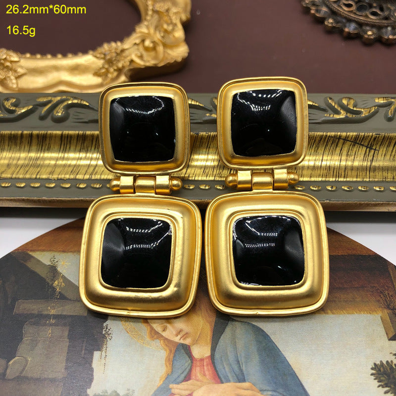 Antique Necklace Earrings Classic Black Enamel Necklace Suit