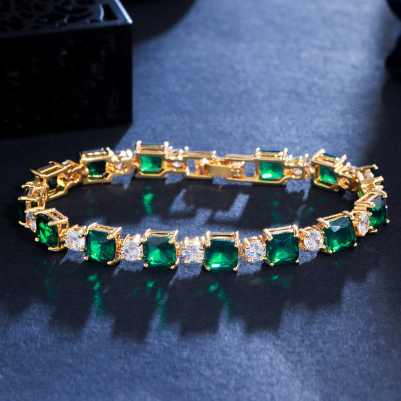 Inlaid Emerald Brass Zircon Bracelet
