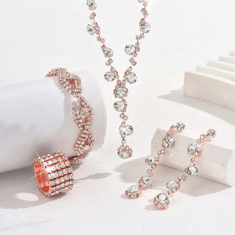 Fashion Crystal Necklace Ear Stud Bracelet Jewelry Accessories