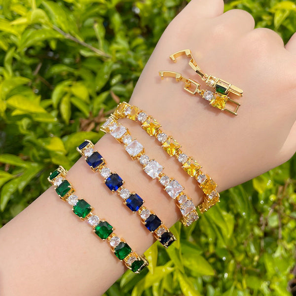 Inlaid Emerald Brass Zircon Bracelet