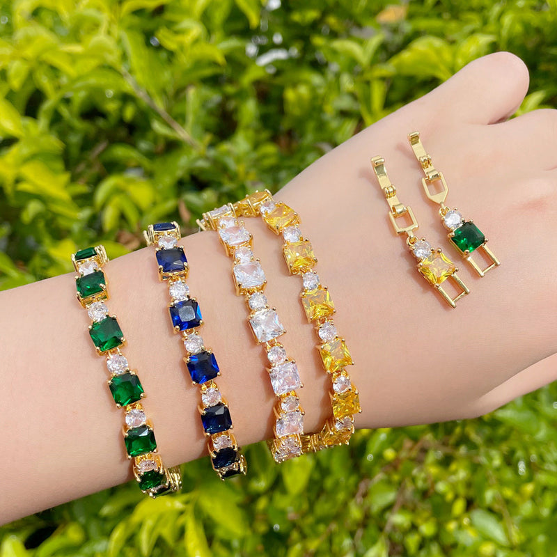 Inlaid Emerald Brass Zircon Bracelet