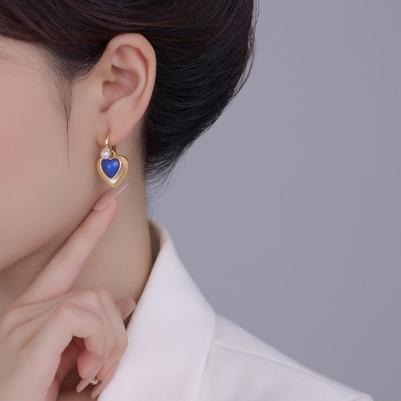 Chinese Natural Shell Klein Blue Loving Heart Ear Clip