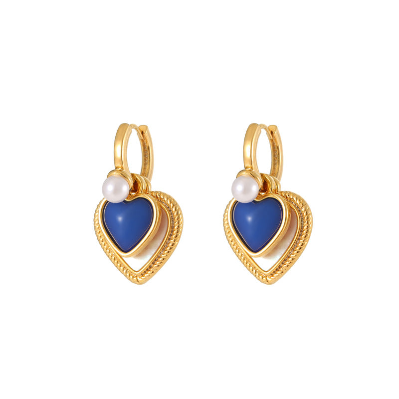 Chinese Natural Shell Klein Blue Loving Heart Ear Clip