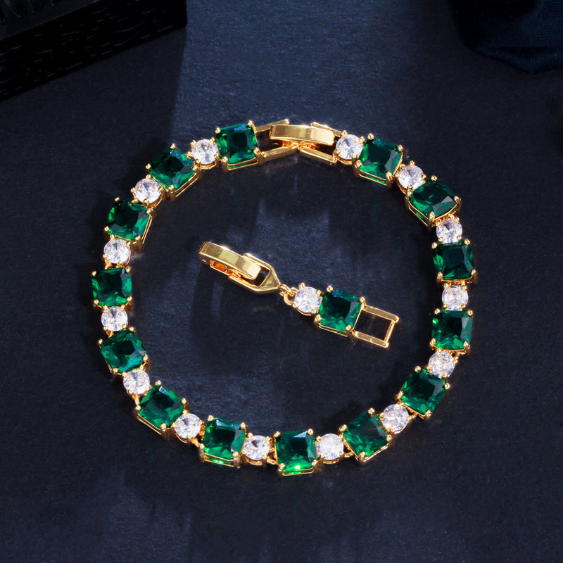 Inlaid Emerald Brass Zircon Bracelet