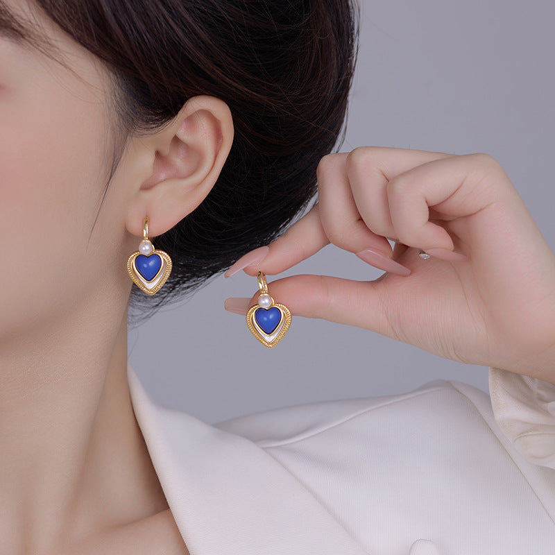 Chinese Natural Shell Klein Blue Loving Heart Ear Clip