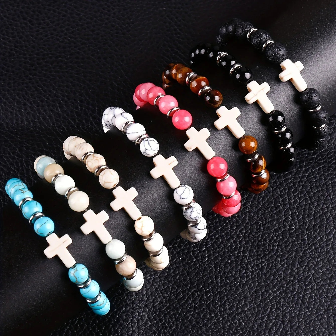 8Pcs Cross Charm Beaded Bracelet