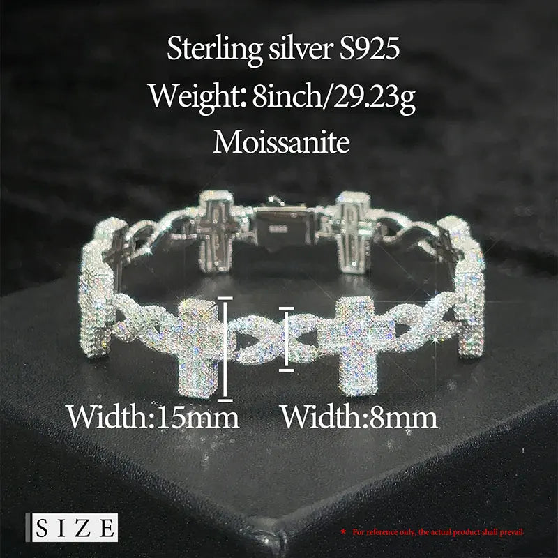 Classic Unisex Cross Bracelet Moissanite Silver Bracelet