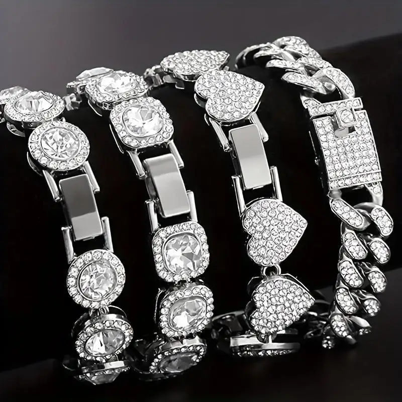 4 Piece Heart Shape Cuban Tennis Bracelet