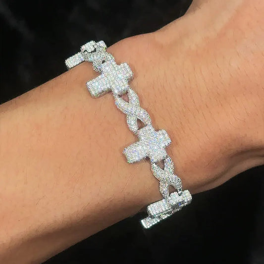 Classic Unisex Cross Bracelet Moissanite Silver Bracelet