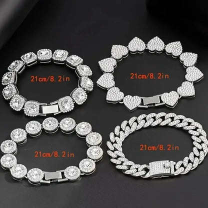 4 Piece Heart Shape Cuban Tennis Bracelet