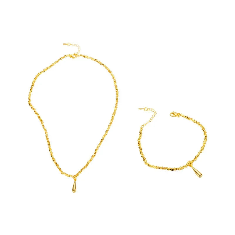 24K Gold Water Drop Bracelet Necklace Set