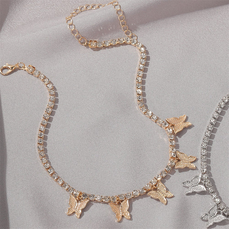 Cuban Butterfly Necklace With Rhinestones Pendant