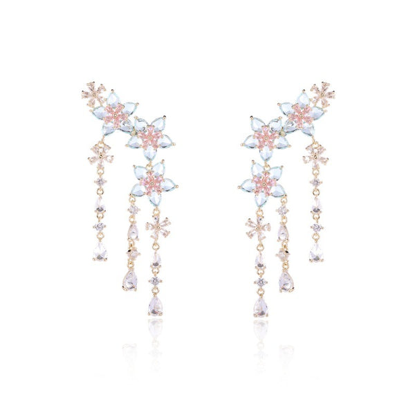 Fashion Flower Tassel Pendant Earrings For Women Wedding Crystal Dangle Earings Luxury Jewelry