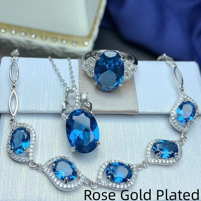 925 Silver Inlaid London Blue Set