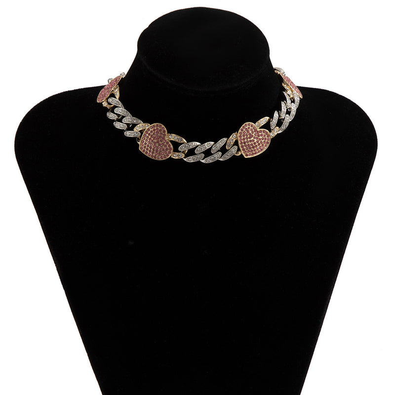 Hip Hop Diamond Love Cuban Button Necklace Female