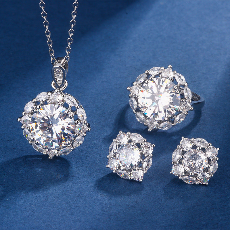 Three-piece Set Colored Gems Set Rings High-end Luxury All-matching Women