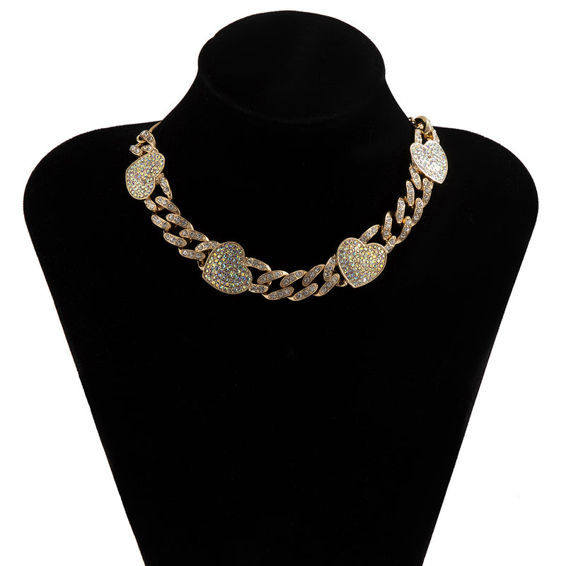 Hip Hop Diamond Love Cuban Button Necklace Female