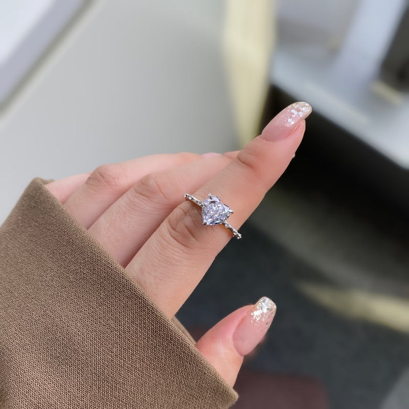 S925 Sterling Silver High Carbon Rhinestone Ring Heart-shaped Ice Flower Cut Zircon