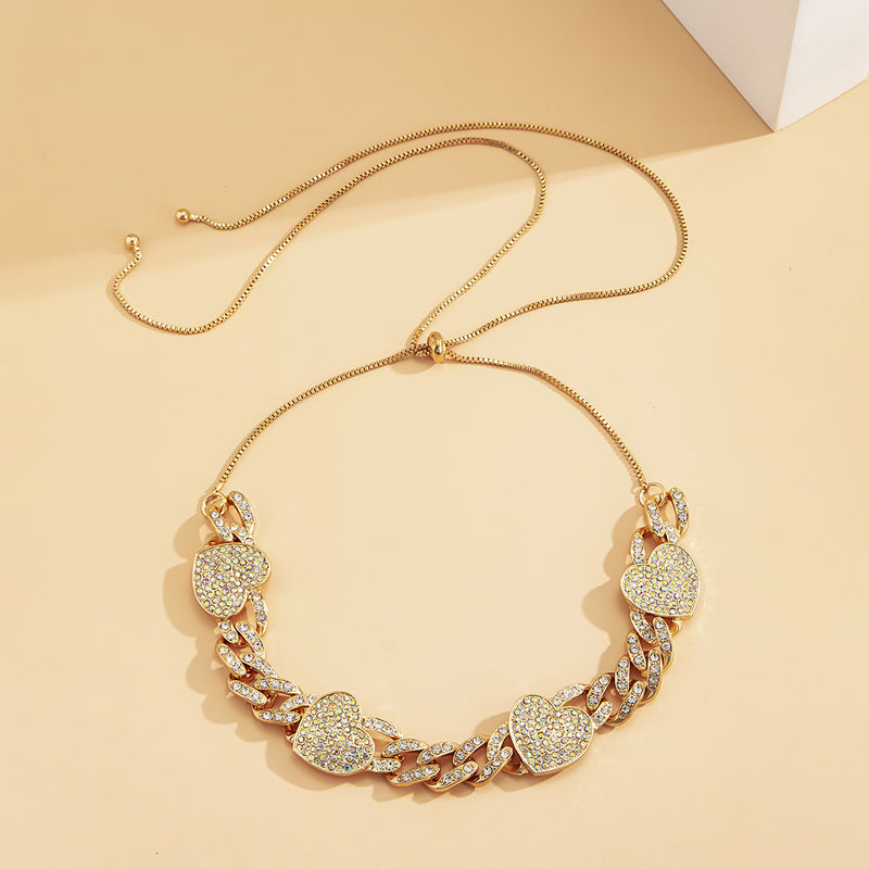 Hip Hop Diamond Love Cuban Button Necklace Female