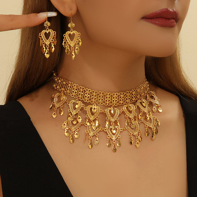 Heart-shaped Necklace Earrings Bridal Jewelry Suit Love